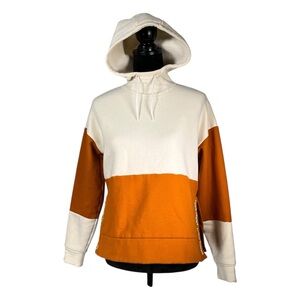Kari Traa Orange White Hoodie Sweatshirt Astrid Cropped Split Side Fleece Lined